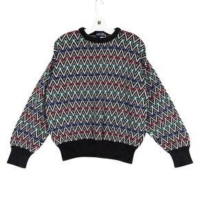 Vintage Izod Club Sweater Men M Zigzag Knit Retro Core‎ Statement Cosby 80s